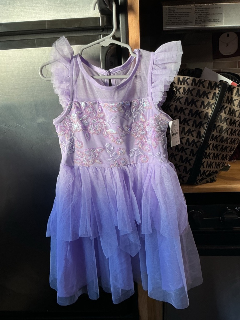 Lilac Tulle Floral Embroidered Girls Dress